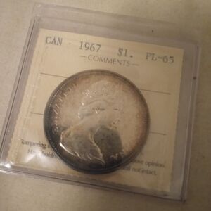 Canada Silver Dollar 1967 80%Silver-Patina Collectible Coin in Protective Sleeve